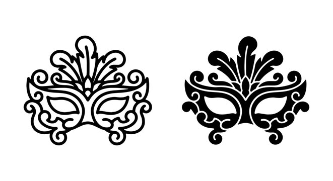 Elegant masquerade mask vector icon set, ornate carnival costume, decorative party accessory