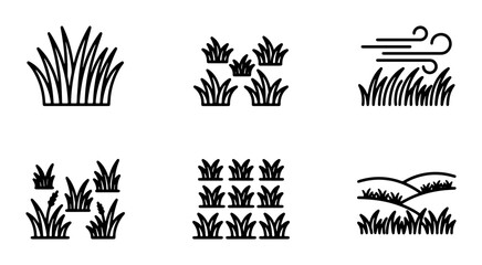 Grass Icons Set, Nature Elements, Lawn Design, Landscape Elements © Mahinur