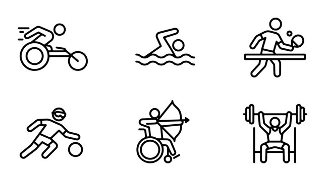 Paralympic Sports Icons: Wheelchair Racing, Swimming, Table Tennis, Football, Archery, Weightlifting