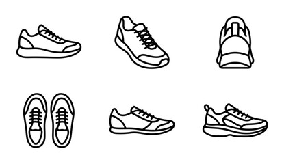 Running Shoe Icons, Athletic Footwear Vector Set, Sports Sneakers Collection