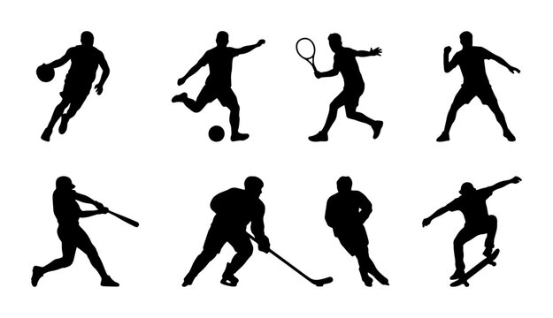 Sports Silhouettes: Action Figures for Basketball, Soccer, Tennis, Shot Put, Baseball, Hockey, and Skateboarding