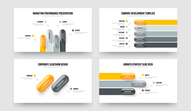 Marketing Campaign 4 5 2 3 Step Infographic Frame Template Collection. Investor Strategy Four Five Two Three Element Diagram Slideshow Design Vector Illustration Bundle.