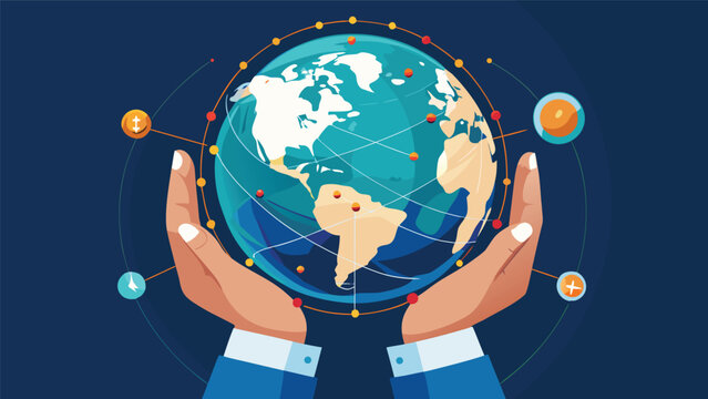 Human hands cradling a glowing digital globe with network connections during a global connection concept