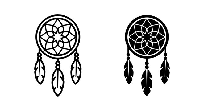 Dreamcatcher Icons, Native American Symbols, Feather Talismans, Spiritual Protection Vector Art