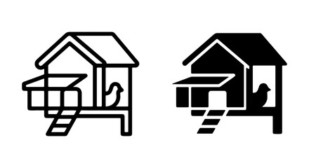 Chicken Coop Icons, Farmhouse Birdhouse Vector Graphics, Rustic Poultry House Symbols © MRHASAN