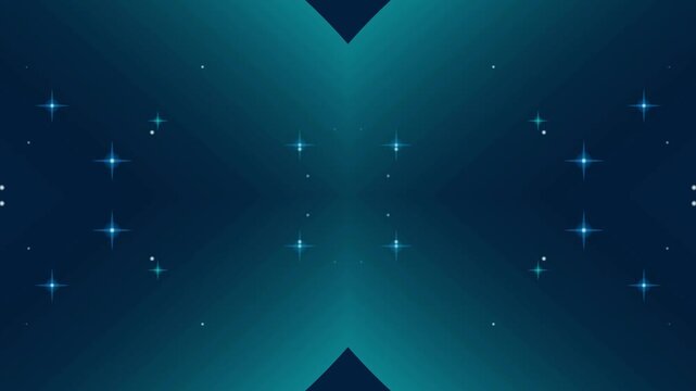 Glowing blue lights form a symmetrical pattern wave with shining stars on dark background, perfect for background animation or wallpaper graphics.