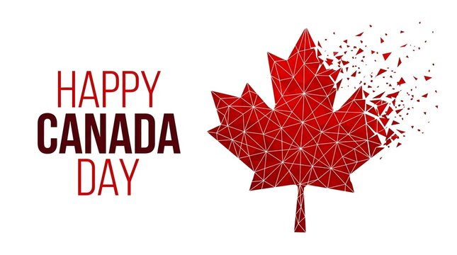 Happy canada day vector with red maple leaf
