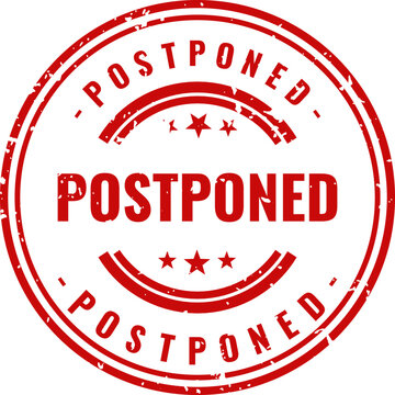 Postponed stamp red ink circle design for event cancellations and rescheduling notices