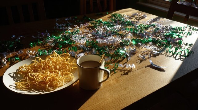 jalebi. Golden jalebi and white barfi on festive plate, edible confetti, chai cup, Pakistani sweets celebration concept for Independence Day. event programs.