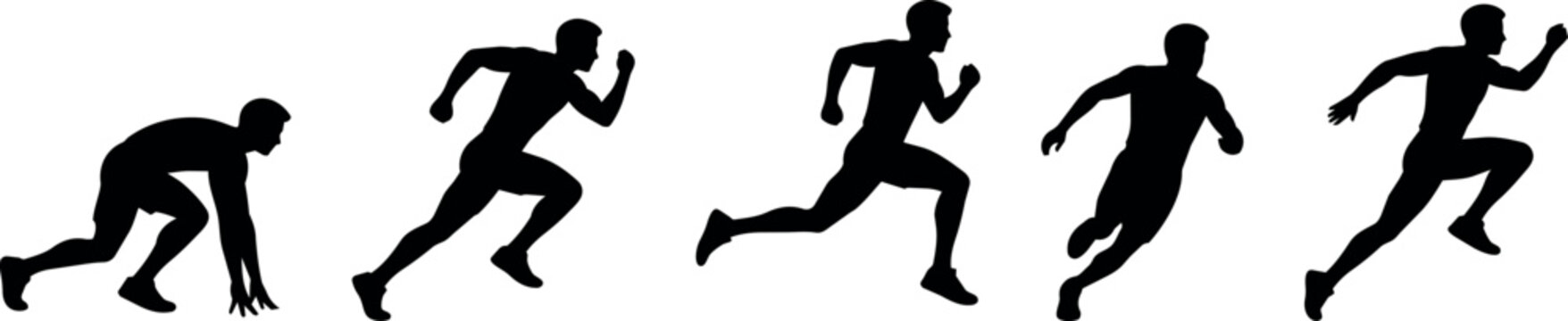 Sequence of runner silhouettes showing motion from start to sprint