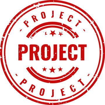 Red rubber stamp with project text approved completed or in progress concept