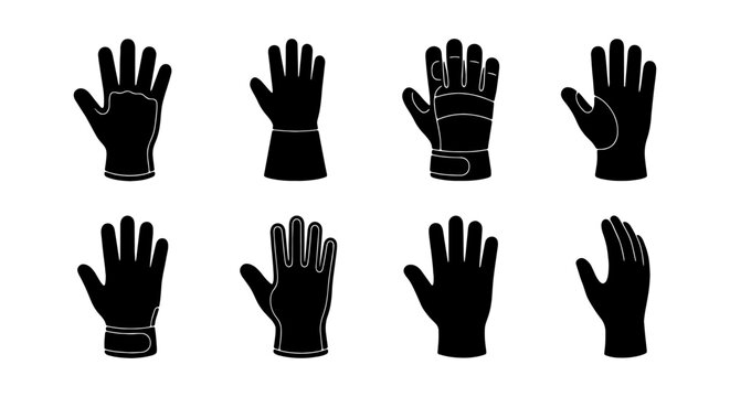 Work Gloves Collection, Safety Handwear Set, Protective Gear Icons