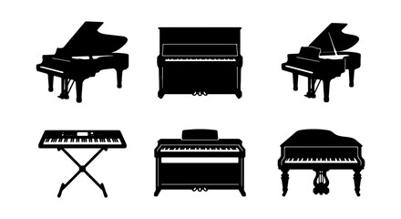 Piano Icons Set: Grand, Upright, Keyboard Instruments Vector Collection © MR
