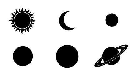 Celestial Icons: Sun, Moon, Planets, Saturn Vector Set © MR