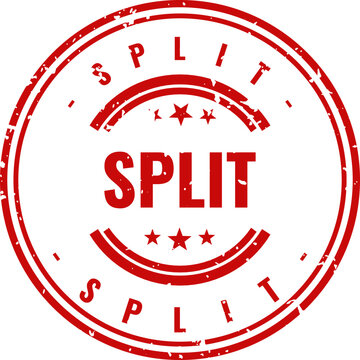 Red rubber stamp seal with text 'split' and star accents on white background