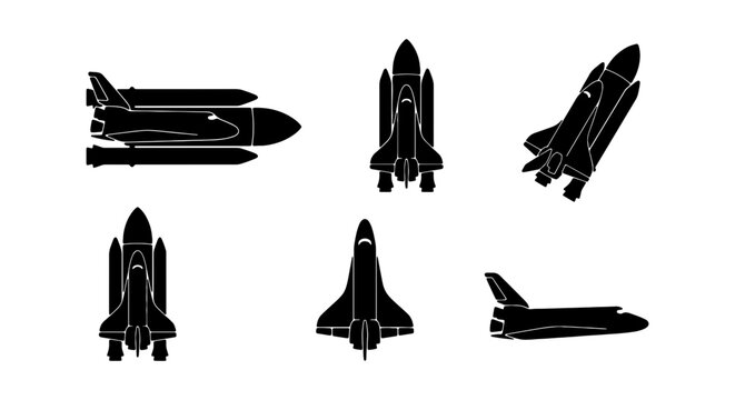 Space Shuttle Vector Icons, Rocketship Views, Cosmic Transport Set