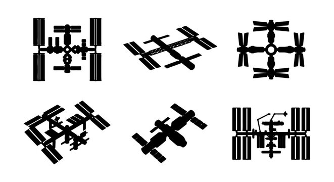 Space Station Icons, Orbiting Modules, ISS Vector Set