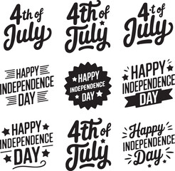Obraz premium A collection of nine 4th of july and independence day typographic on a white background, happy desi
