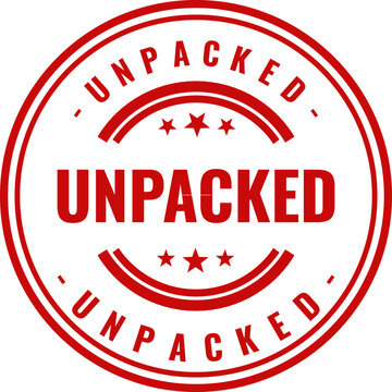 Unpacked red rubber stamp icon with star accents isolated on white background