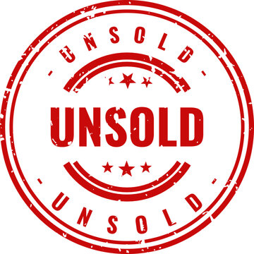 Unsold stamp red ink grunge texture circular border isolated on white background
