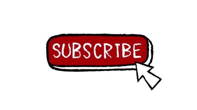 Hand drawn animated red subscribe button clicked by mouse cursor