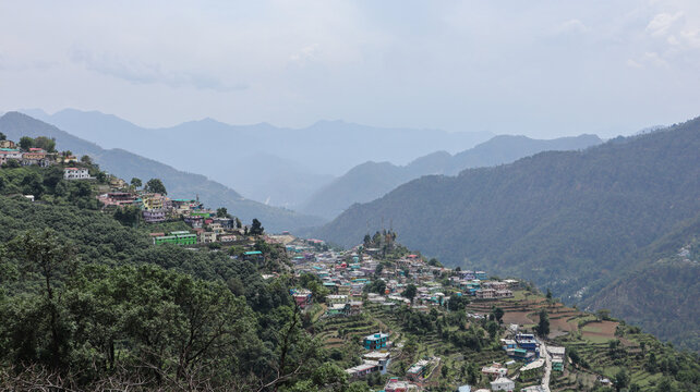 Landscape View of Gopeshwar Town of Uttarakhand, India. Himalayan Village.