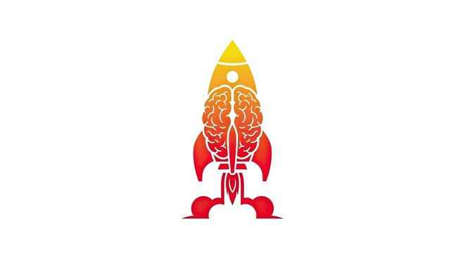 Brain rocket ship icon for innovation and intelligence.