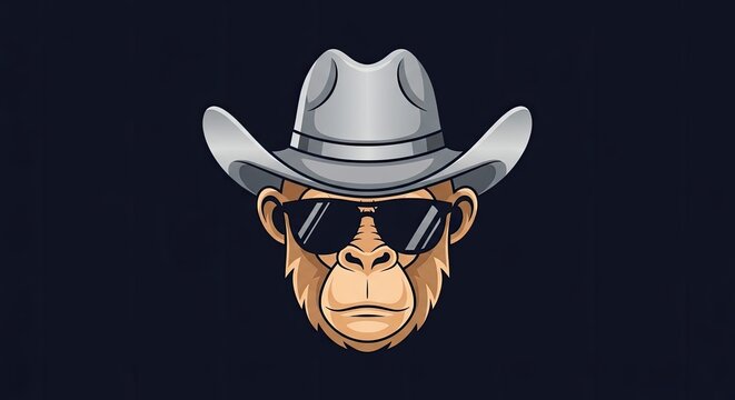 Cool monkey head wearing silver cowboy hat and sunglasses.