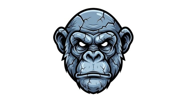Cracked blue stone gorilla head mascot illustration.