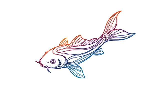 Detailed illustration of a catfish featuring intricate line work and a vibrant rainbow color gradient from head to tail.