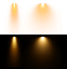 Golden spotlight beam collection on transparent background bright stage lighting effect illuminated floor lamp cone for event presentation exhibition design template. © Ontime Rahela