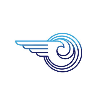 Abstract blue winged circular motion speed logo.