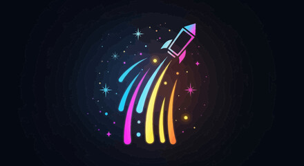 Colorful Rocket Ship Blasting Off. © ajji