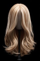 Naklejka premium Close-up studio portrait of a silky blonde wig against a black background