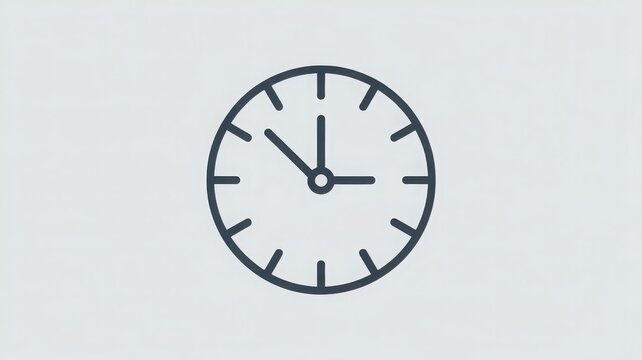 A simple line art illustration of an analog clock on a light gray background with hour and minute hands