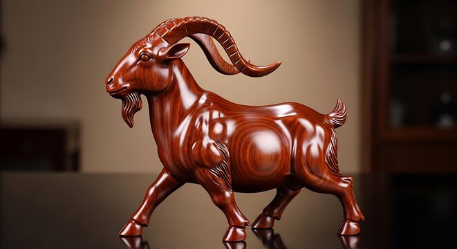Shiny brown goat statue sculpture animal.