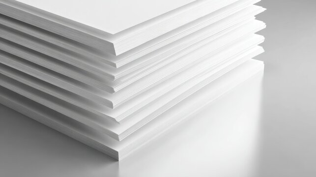 Close-up stack of blank white corrugated plastic sheets on a glossy surface for mockup templates