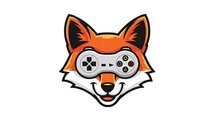 Naklejka premium Fox head mascot wearing gaming headset with controller buttons.