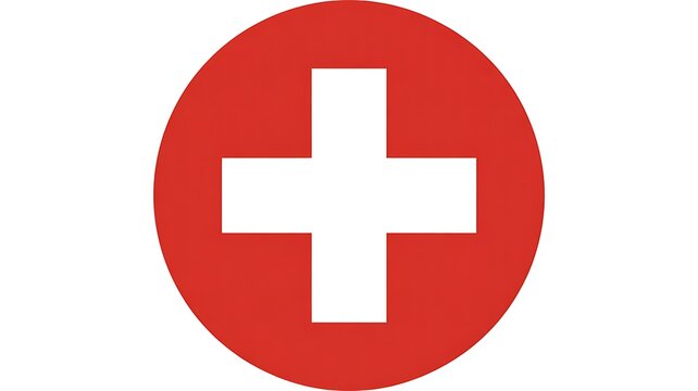 Red cross symbol, medical icon, white cross on red circle, first aid sign