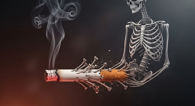 Skeleton Smoking Cigarette Cautionary Health.