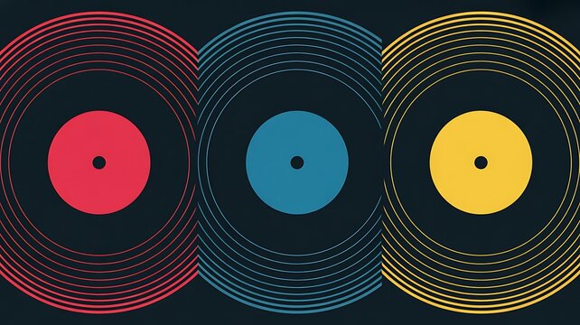 Vinyl records, colorful vinyls, music albums, retro music, record discs