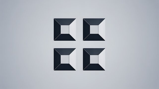 Geometric shapes, 3D squares, black and white, abstract design elements, modern icons