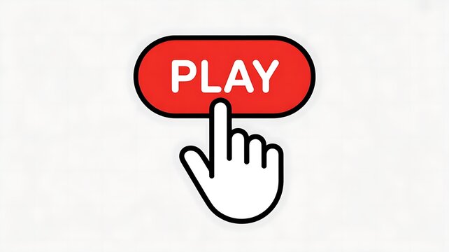 Play button, hand cursor, media control icon, red play symbol, web player