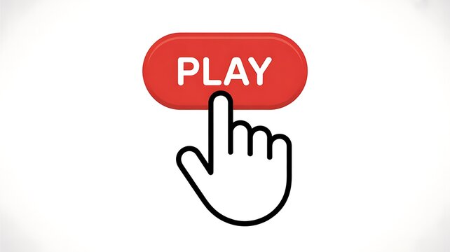 Play button, hand cursor, click icon, web interface element