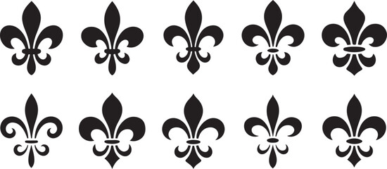 Fleur de lys icons set. Heraldic symbol .Silhouette vector illustration © Misho x Mamun