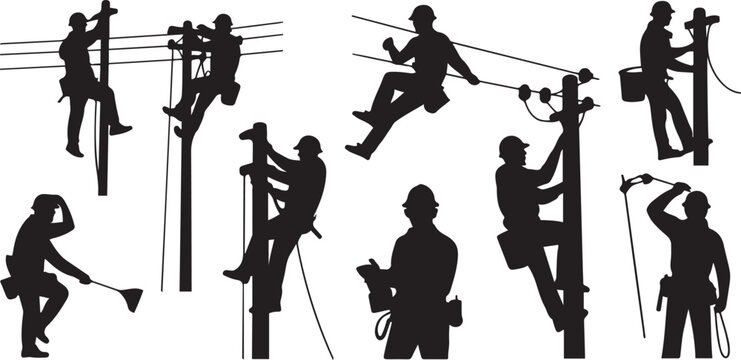 set of Lineman .Silhouette vector illustration