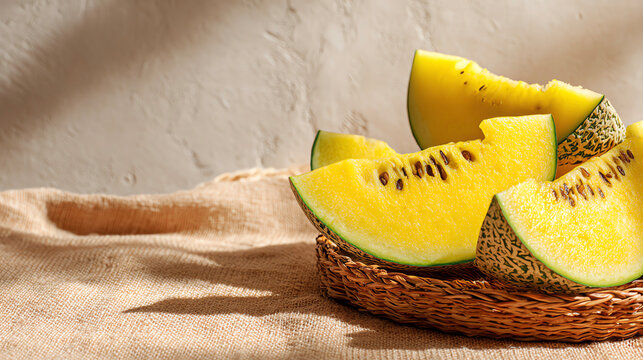 Yellow watermelon, sliced ​​watermelon in summer