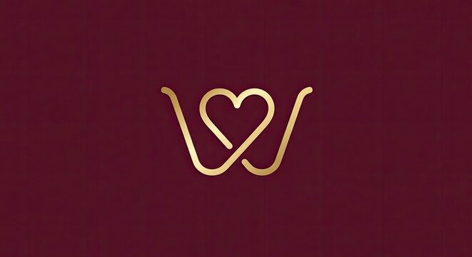 Gold heart and letter W logo on burgundy background.