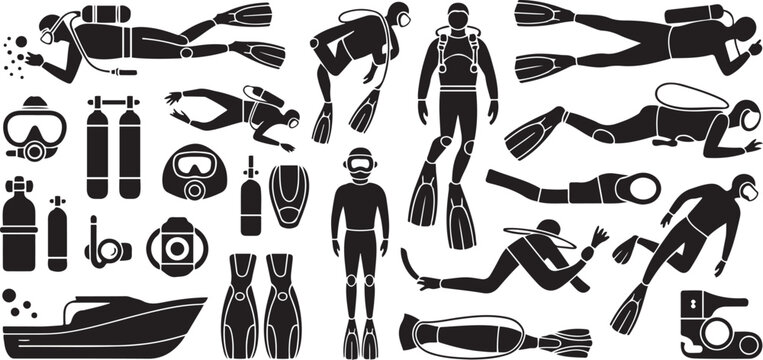 diving icons set  .Silhouette vector illustration
