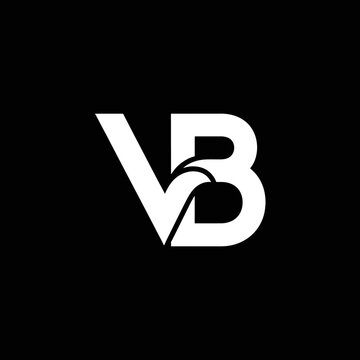 Black background with large, white, stylized letters "V" and "B" overlapping, sharp contrast